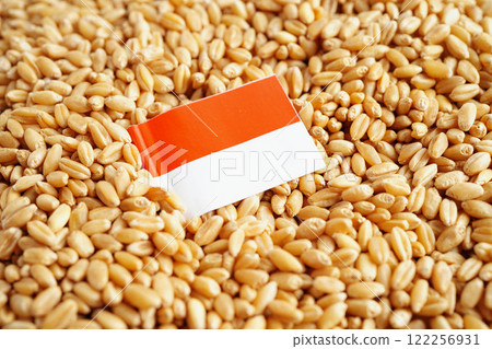 Monaco flag on grain wheat, trade export and economy concept. 122256931