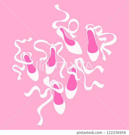 Set of ballet shoes in ballet core style on pink background. Cute girly clip art. Set of ballet shoes in ballet core style on pink background. Cute girly clip art. 122256956