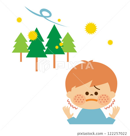 Hay fever - illustration of a child with itchy skin 122257022