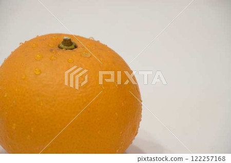 Close-up of a fresh mandarin orange with water droplets 122257168