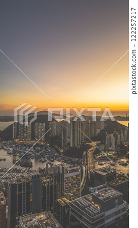 Modern Cityscape Overlooking Marina at Sunset With Urban, HK Jan 12 2021 Modern Cityscape Overlooking Marina at Sunset With Urban, HK Jan 12 2021 122257217