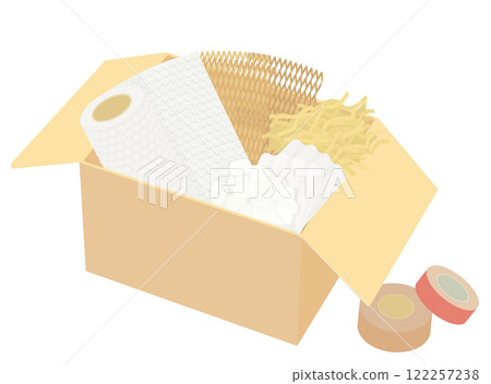 各種緩衝材料和紙箱插圖 122257238