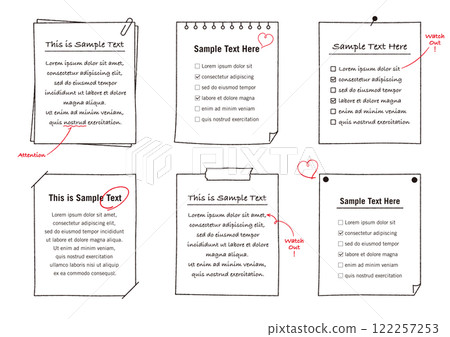 Hand-drawn memo and notebook frame set, sticky notes, binders, paper, A01, with text Hand-drawn memo and notebook frame set, sticky notes, binders, paper, A01, with text 122257253