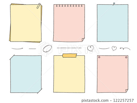 Hand-drawn memo and notebook frame set Sticky notes, binders, paper A03 No text 122257257