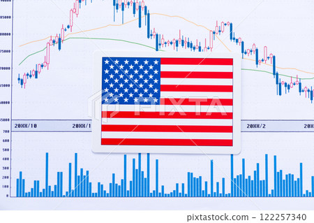 Stock graph and American flag 122257340