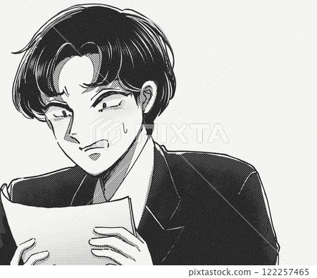漫畫框架風格的插圖顯示一名新員工在發現合約錯誤後驚慌失措 漫畫框架風格的插圖顯示一名新員工在發現合約錯誤後驚慌失措 122257465