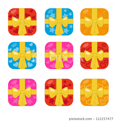 Set of bright colorful gift boxes for Valentine's day or Happy Birthday. Set of bright colorful gift boxes for Valentine's day or Happy Birthday. 122257477