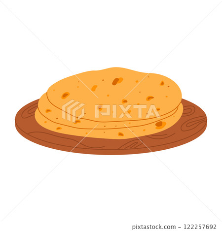 Flatbread on wooden board. Traditional Middle Eastern food. Hand drawn vector illustration Flatbread on wooden board. Traditional Middle Eastern food. Hand drawn vector illustration 122257692