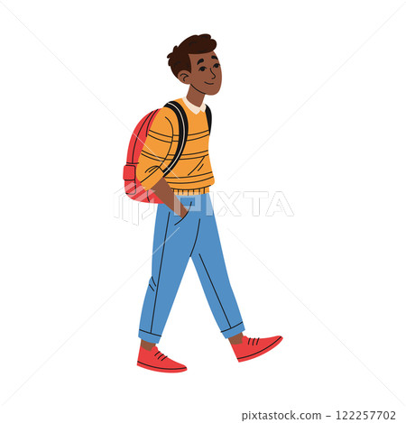 Young guy student in stylish clothes with backpack. Education concept. Hand drawn style Young guy student in stylish clothes with backpack. Education concept. Hand drawn style 122257702