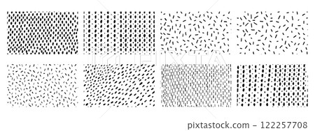 Set of simple background with small black lines. Vector seamless pattern with hand drawn sprinkles. 122257708