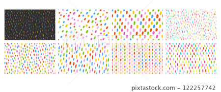 Set of colorful simple small dash seamless pattern. Hand drawn noise texture Set of colorful simple small dash seamless pattern. Hand drawn noise texture 122257742