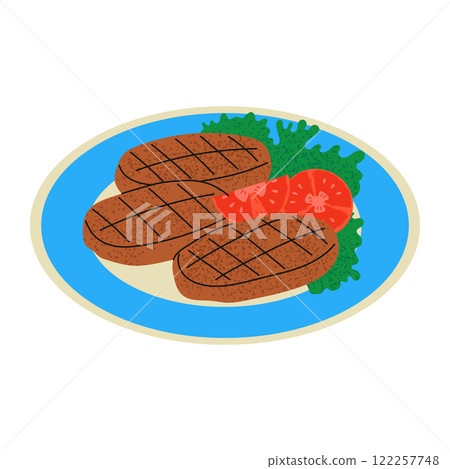Kofta with salad and tomato. Traditional Middle Eastern food. Hand drawn vector illustration. Kofta with salad and tomato. Traditional Middle Eastern food. Hand drawn vector illustration. 122257748