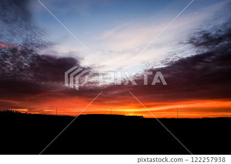 Very beautiful colorful sunset in the spring countryside 122257938