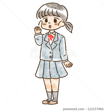女學生提問的插圖，手繪風格，水彩風格 122257960