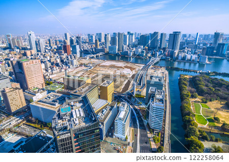 Tokyo cityscape in Japan: Towards a new era. View of the former Tsukiji Market site and other redevelopment sites. = January 23, 2025 Tokyo cityscape in Japan: Towards a new era. View of the former Tsukiji Market site and other redevelopment sites. = January 23, 2025 122258064