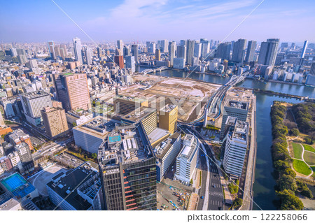 Tokyo cityscape in Japan: Towards a new era. View of the former Tsukiji Market site and other redevelopment sites. = January 23, 2025 122258066