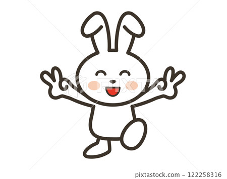 An illustration of a cute white rabbit who is overjoyed with a double peace sign An illustration of a cute white rabbit who is overjoyed with a double peace sign 122258316