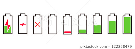 Set of battery level icons Set of battery level icons 122258479