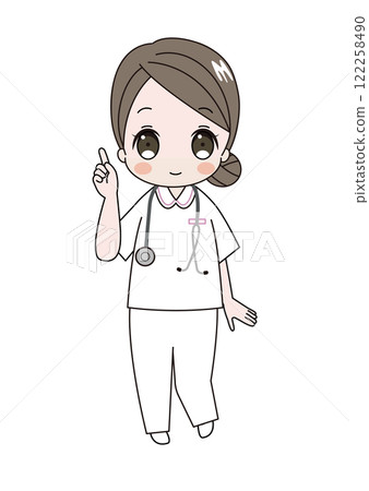 一位微笑的護士擺出指向姿勢的插圖 122258490