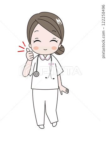 Illustration of a nurse smiling and giving a thumbs up Illustration of a nurse smiling and giving a thumbs up 122258496