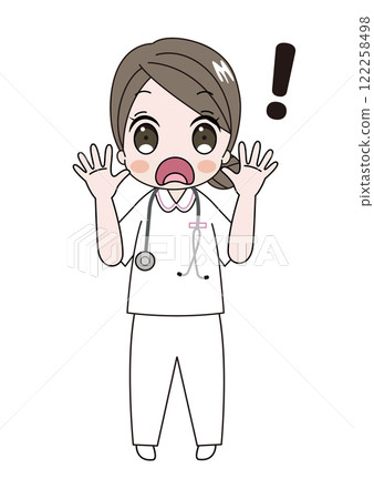 Illustration of a nurse looking surprised with her mouth wide open 122258498