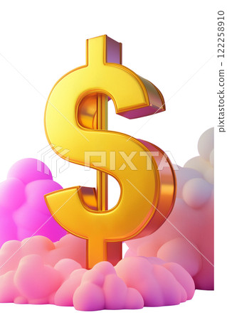 3D cartoon style illustration of a golden dollar 122258910