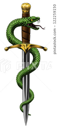 Dagger Knife Snake Vintage Woodcut Tattoo Style 122259150
