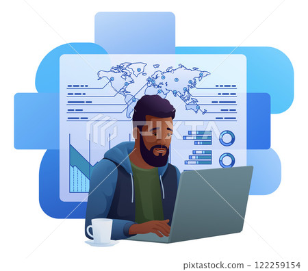Man Laptop Market Stock Finance Illustration Man Laptop Market Stock Finance Illustration 122259154