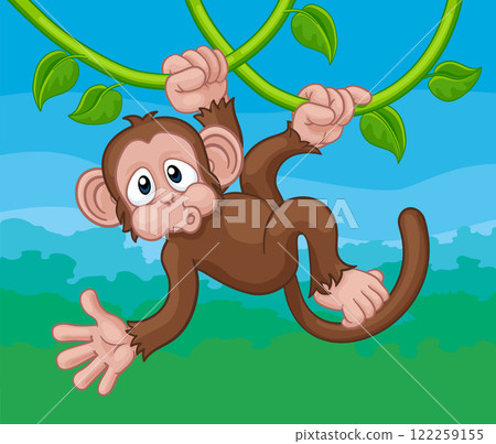 Monkey Singing On Jungle Vines Waving Cartoon 122259155