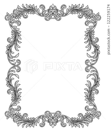 Filigree Heraldic Crest Motif Floral Pattern Frame 122259174
