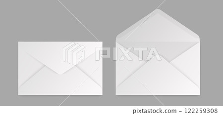 White envelopes in different positions. Realistic vector folded and unfolded envelope backpack isolated White envelopes in different positions. Realistic vector folded and unfolded envelope backpack isolated 122259308