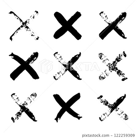 Brush strokes cross x. Dirty grunge hand drawn vector cross mark 122259309