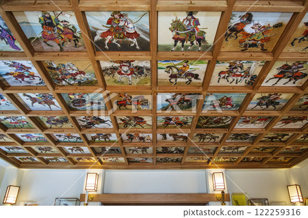 Taito-ku, Tokyo Yasaki Inari Shrine, the lattice ceiling inside the worship hall, a shrine dedicated to 100 ceiling paintings depicting the history of horse riding in Japan Taito-ku, Tokyo Yasaki Inari Shrine, the lattice ceiling inside the worship hall, a shrine dedicated to 100 ceiling paintings depicting the history of horse riding in Japan 122259316