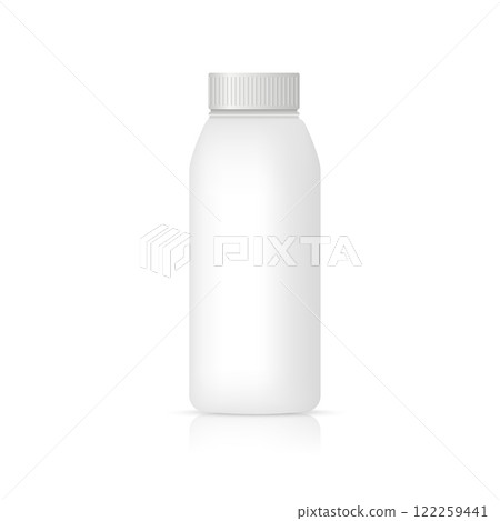 Plastic milk or yogurt mockup. Vector pills plastic package on white background Plastic milk or yogurt mockup. Vector pills plastic package on white background 122259441
