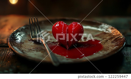 valentine's day card love red heart warm and passion concept, heart on a plate, heartbreaker 122259447