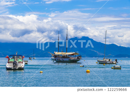 Boats ships and Boat trips Abraao beach Ilha Grande Brazil. 122259666