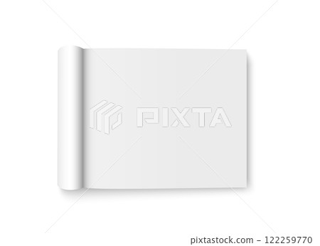 Magazine with rolled white paper pages. Blank Mockup for book, Notebook, Booklet, or Catalog Design, Ideal for Office and Print Templates 122259770