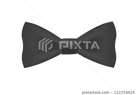 Black bow realistic shiny satin for decorate greeting card. Vector bow on white background 122259824