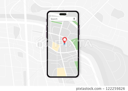 GPS mobile navigation concept. Vector realistic phone with red pin. 122259826
