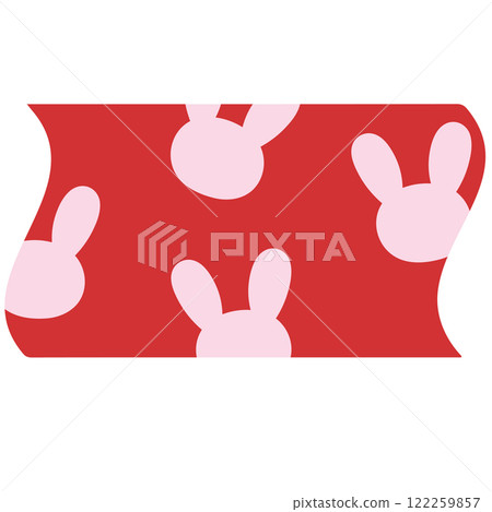 Illustration of pastel pink bunny on red background for wallpaper, backdrop, insert text, name tag, comic, text bubble, patch, print, text, message, chat, dialogue, sticker, back to school, easter 122259857
