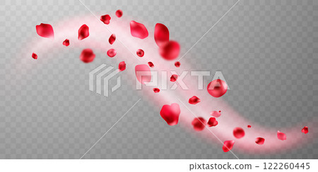 Red petals falling on abstract floral background with beautiful petal greeting card design. Vector illustration Red petals falling on abstract floral background with beautiful petal greeting card design. Vector illustration 122260445