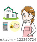 Illustration of a woman (housewife) struggling with mortgage repayments 122260724