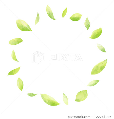 新鮮的綠色圓框手繪水彩插圖 122261026