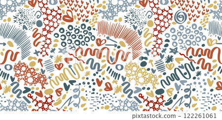 Fun colorful line doodle seamless pattern. Creative abstract art background. 122261061