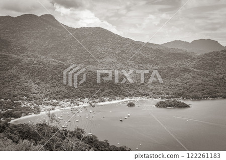 Big tropical island Ilha Grande Abraao beach panorama Brazil. Big tropical island Ilha Grande Abraao beach panorama Brazil. 122261183