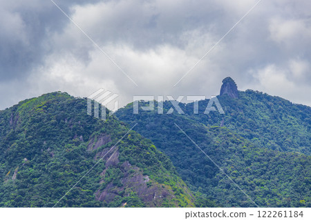 Abraao mountain Pico do Papagaio with clouds Ilha Grande Brazil. 122261184