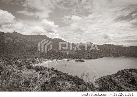 Big tropical island Ilha Grande Abraao beach panorama Brazil. Big tropical island Ilha Grande Abraao beach panorama Brazil. 122261191