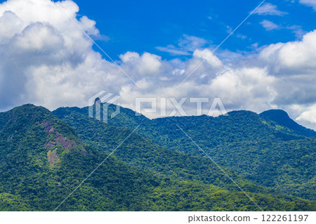 Abraao mountain Pico do Papagaio with clouds Ilha Grande Brazil. 122261197