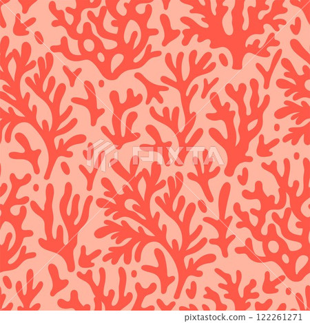 Seamless pattern with red corals on a beige background. Vector graphics. 122261271