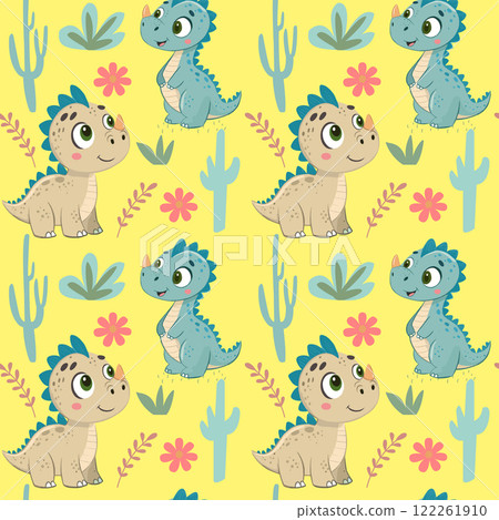 Cute cartoon background of two dinosaur, 122261910